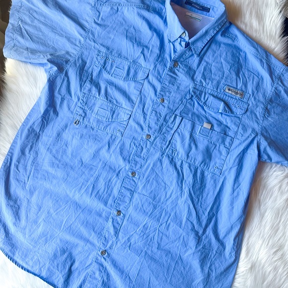 Columbia PFG Bonehead Men's Size XL Light Blue Short Sleeve Fishing Vented Shirt - Picture 2 of 3